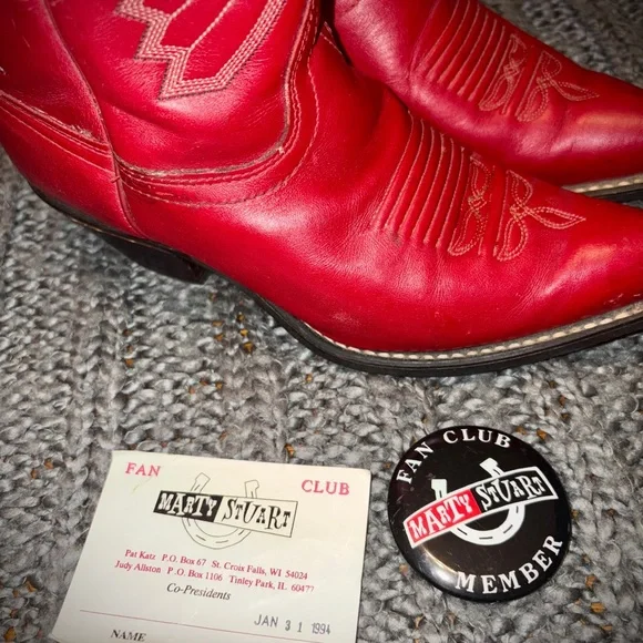 Vintage Red Leather TEXAS CowboyBoots S7, Signed by country legend Marty Stuart - Picture 11 of 13